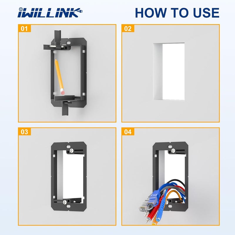 iwillink Low Voltage Mounting Bracket (1-Gang, 25 Pack) for Single Gang Wall Plate, Telephone Wires, Network Cables, HDMI, Coaxial, Speaker Cables - Image 4